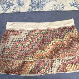 Orange and Brown Ruffled Mini Skirt